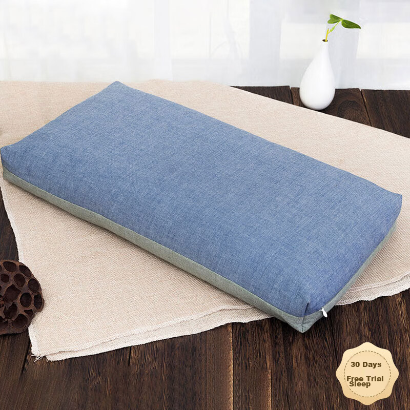 Shuguoyu Children's All Buckwheat Pillow, Youth Student Sleep Low Pillow for Ages 6-15, Comfortable Sleeping Pillow, Muxian Blue Color