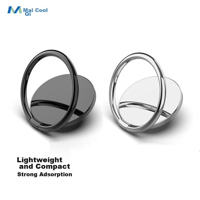 MAIKUQI Phone Ring Holder, Metal Desktop Bedside Lazy Stand, Compatible with Apple Huawei Android Xiaomi, Can Be Used with Car Magnetic Stand, Black + Silver