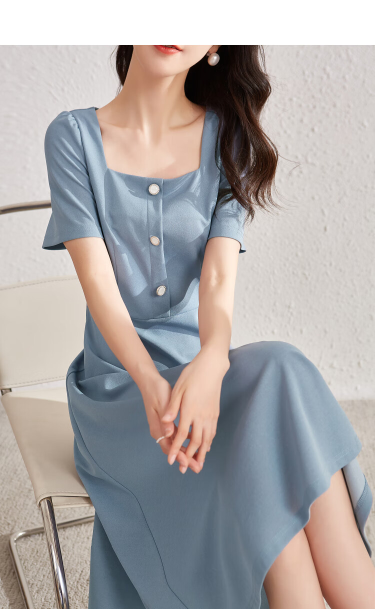 Sentubila Short-Sleeve Dress for Women, Summer Vintage Hepburn Style Elegant Office Dress, Mid-Length A-Line Skirt, Elegant Black, Size S 13
