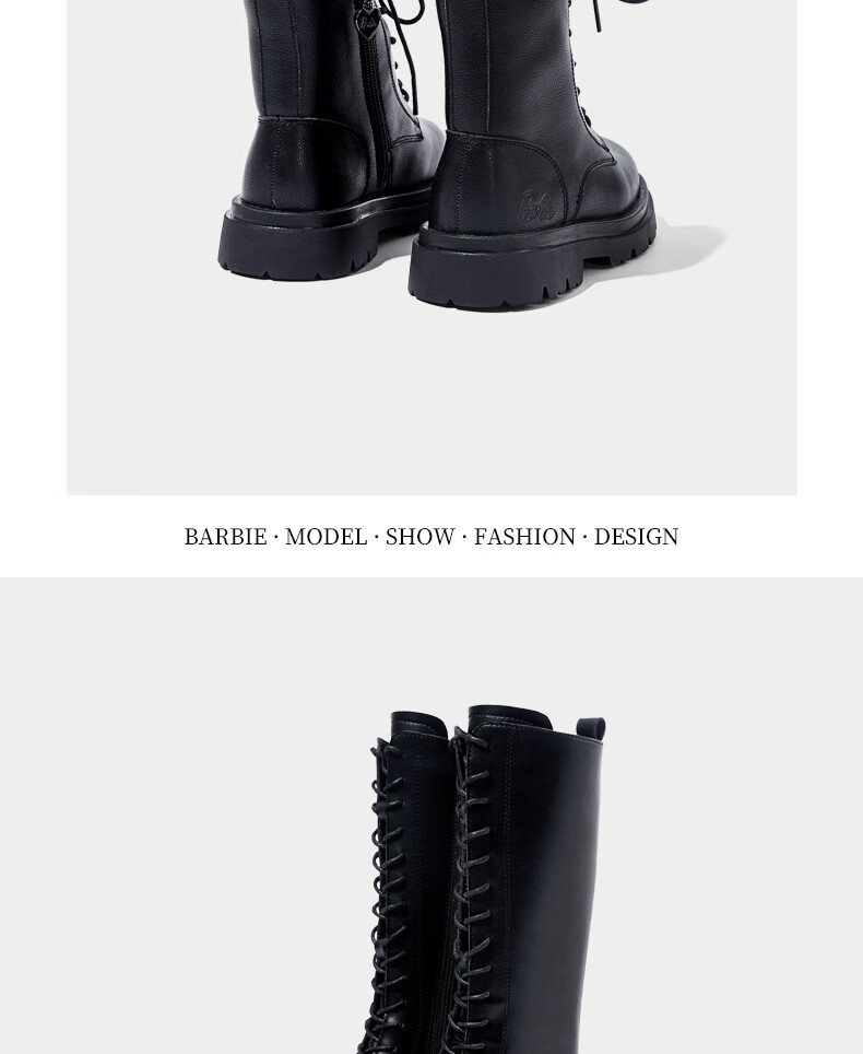 Barbie Girls' Spring And Autumn Martin Boots, Single-Lined Short Leather Boots, Versatile Black Boots for Children, DA6569 Black Size 28 15