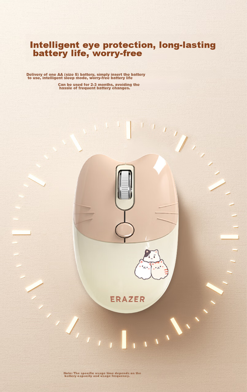Lenovo Invests in Brand Yinengzhe Wireless Mouse, Quiet And Portable, Gift for Women, Compatible with Desktop/Lenovo Legion/XiaoXin Laptops, Cat Ear Peach Pink N521 5