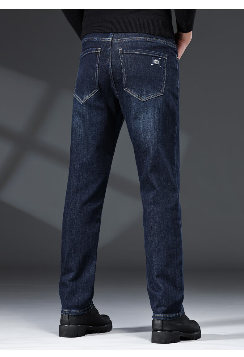 Zengzhi Men's Loose Straight Elastic Casual Versatile Comfortable Jeans Dark Blue Size 30 8