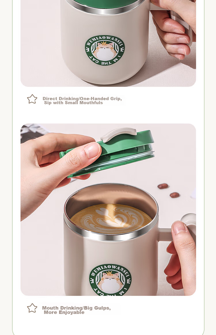 BJ 304 Stainless Steel Mug, Dormitory Room Children's Water Cup, Double-Layer Anti-Scalding Insulated Coffee Cup, Small Cat Desig 10