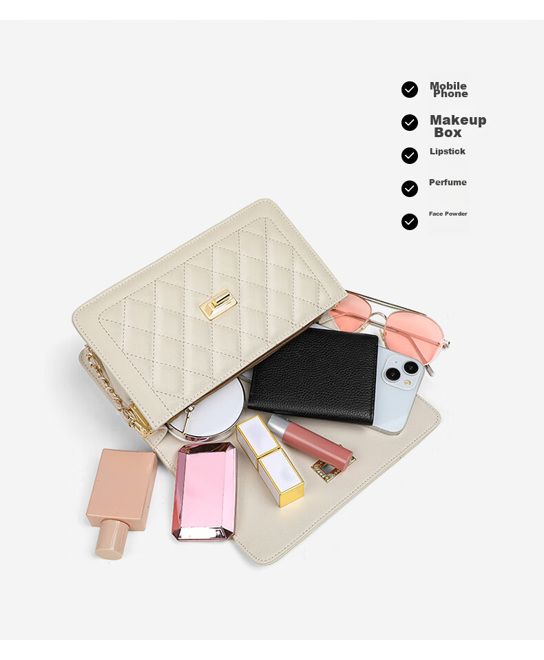 C.BANNER Leather Handbag, Women's Quilted Chain Bag, Shoulder Crossbody Small Square Bag, Brand Birthday Gift for Girlfriend on May 20 7