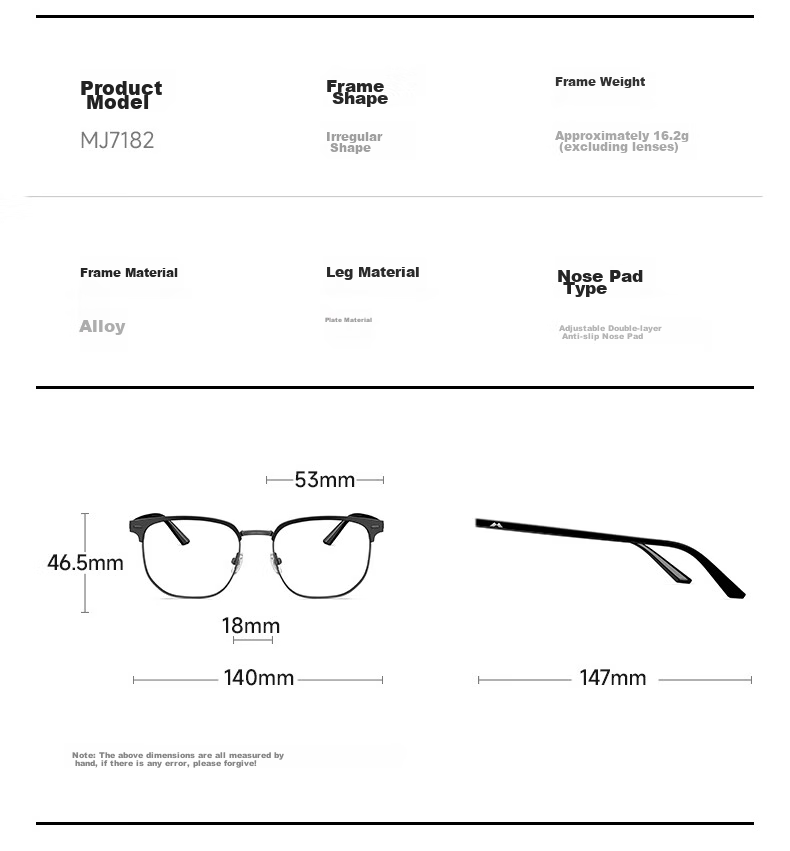 MOLSSION Eyeglass Frames, Browline Glasses MA6016, B16 Silver Upper Brow Transparent Gray 7