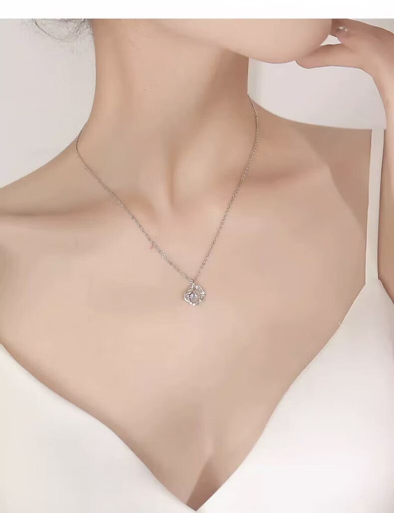 Zhoubaifu Blue Eucalyptus And Bird Silver Necklace for Women, 2026 New Light Luxury Collarbone Chain Pendant, Birthday Gift for Girls 15