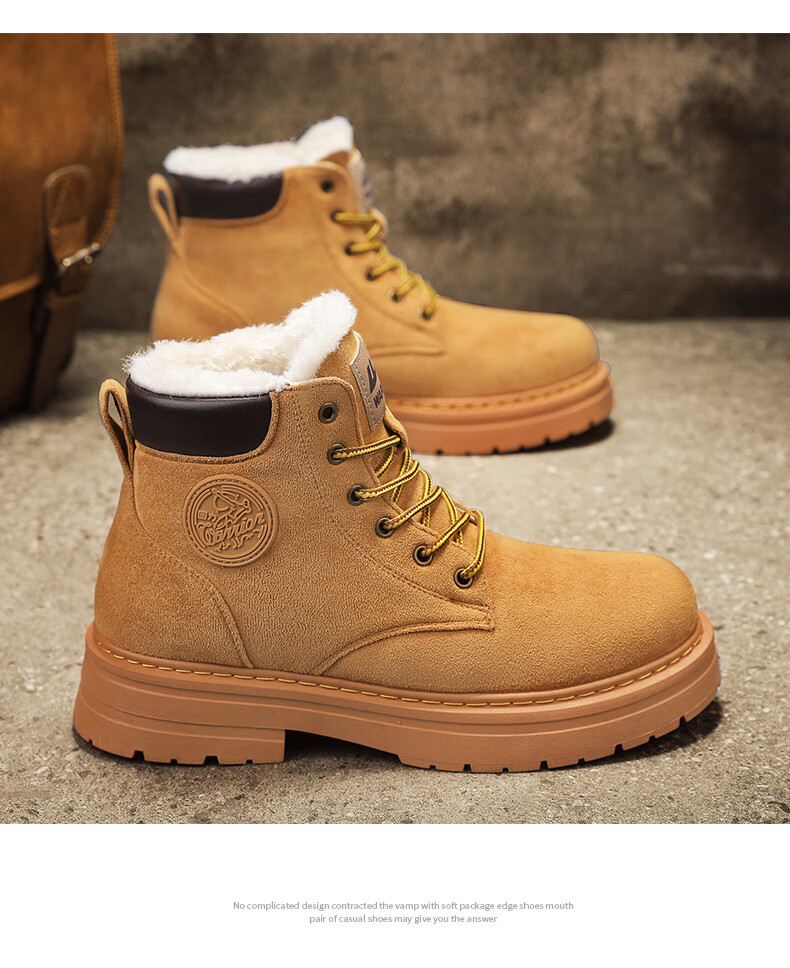 Huili Men's Martin Boots, 2025 Autumn And Winter New Style Men's Hiking Fleece-Lined Snow Boots, Warm Cotton Shoes, Khaki, Size 41 18