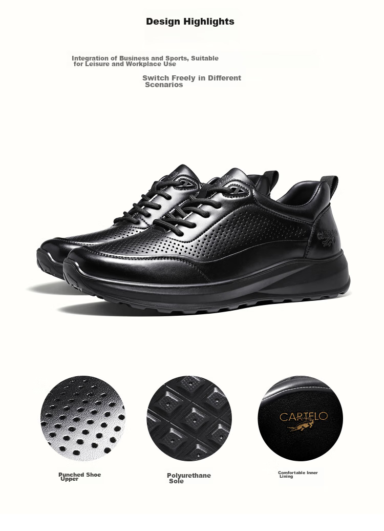 CARTELO Genuine Leather Men's Shoes, Business Casual Sports New Style for Autumn And Winter, Soft Thick-Soled Versatile Commuter Work High-End Black 21