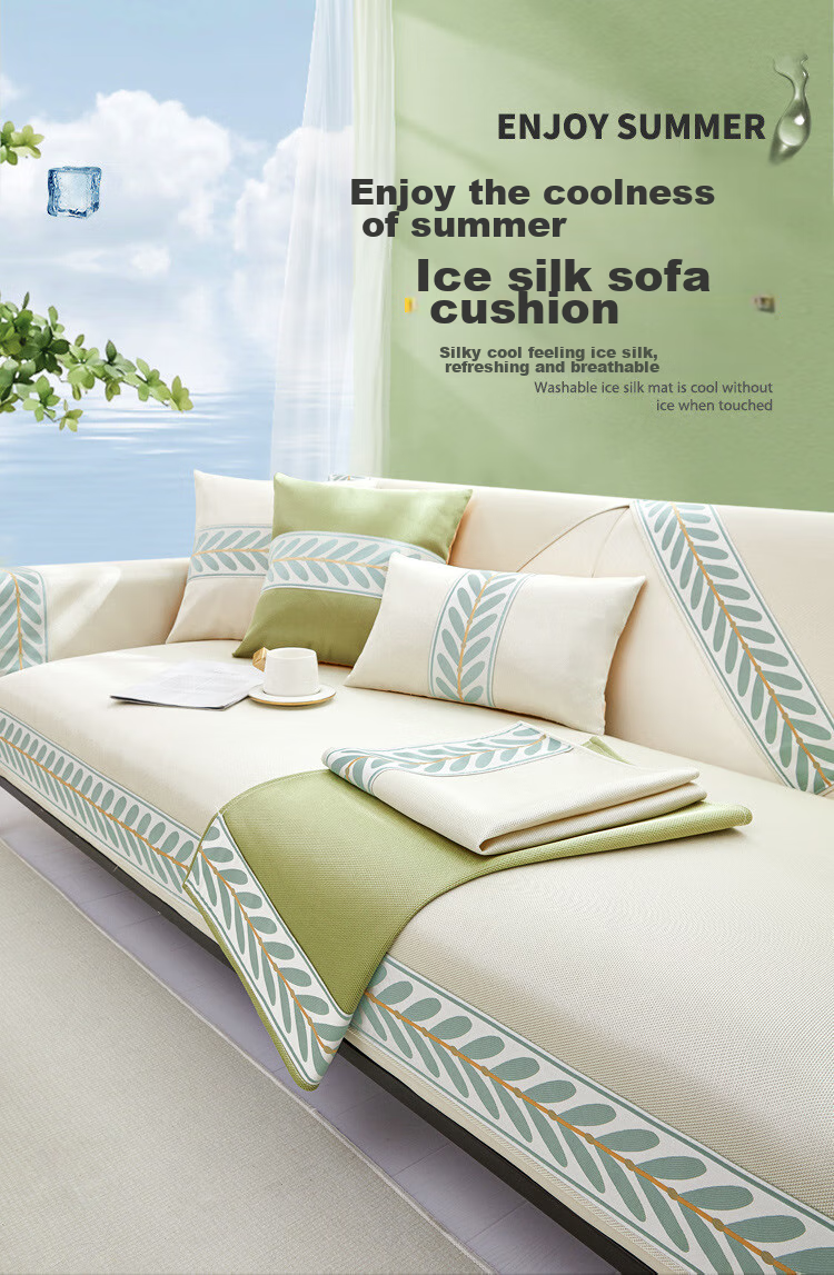 Jingxun Ice Silk Cooling Sofa Cushion, Summer Cooling Mat, Non-Slip Seat Pad, Sofa Cover, Throw Blanket, 90*240cm 2