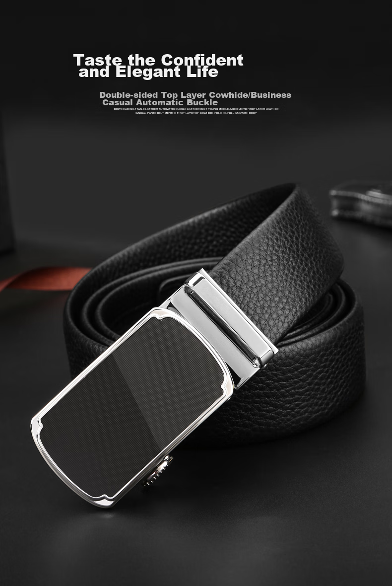 Cattlesboss Belt, Extended Men's Automatic Buckle Cowhide Belt, Top Layer Cowhide Casual Trouser Belt for Men, 7077 Black, 110cm 1