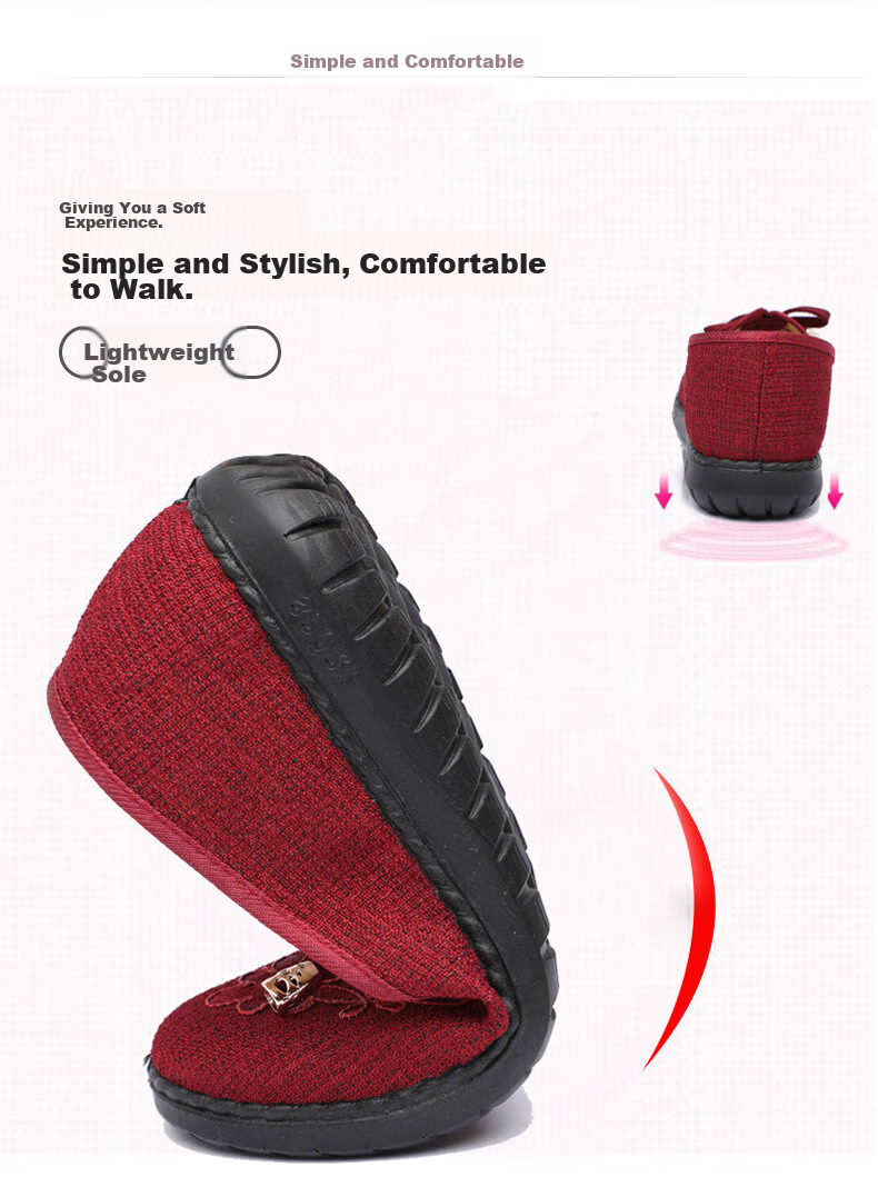Weizhi Old Beijing Cloth Shoes, Women's Flats, Elderly Shoes, Soft-Soled Mom Shoes, Embroidered Chinese Style Slip-Ons WZ1034 Size 39 5