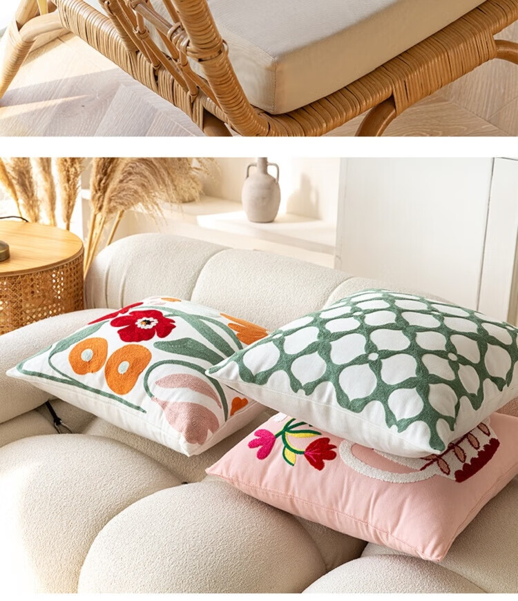 Fanyejia American Floral Pillow Cover without Insert, for Living Room Sofa Car Cushion, 3D Textured Backrest, Office Pillow Cover 2