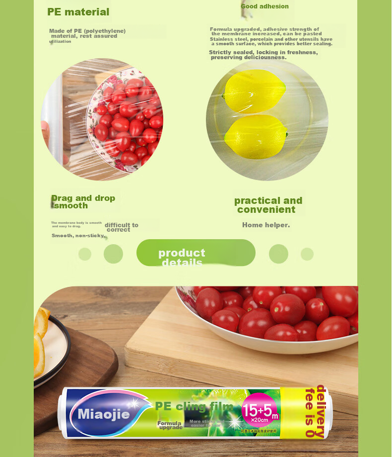 MIAOJIE Disposable Cling Film, Upgraded Adhesion for Better Hygiene, Easy to Tear, Small Economy Pack 20 Meters * 20cm 4