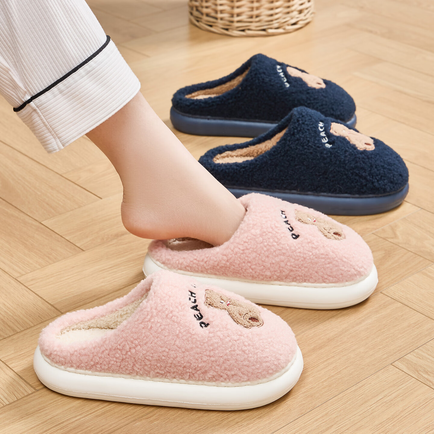 Grace Cute Cotton Slippers Women's Autumn and Winter Indoor Home Thickened Warm Anti-Slip Thick Bottom Slippers Women Winter