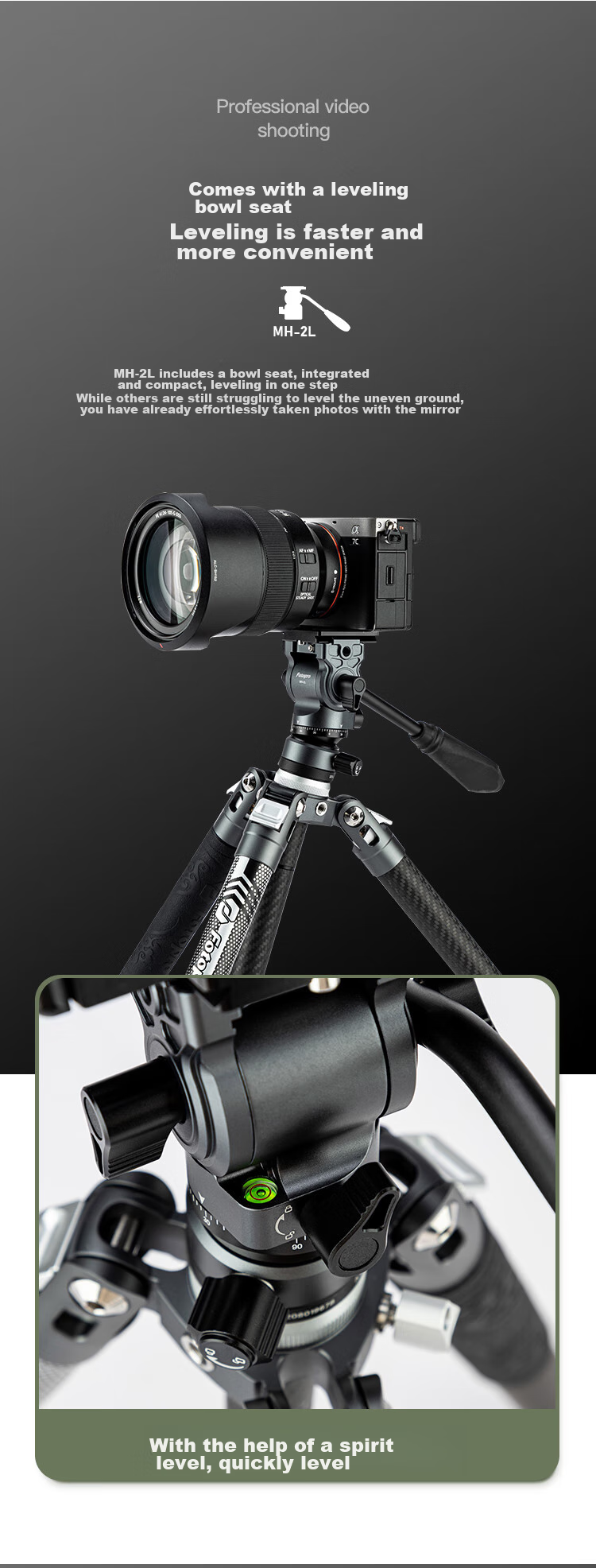Fotopro MH-2L with Built-In Level Bowl Base, Akar Standard, Camera Mirrorless Video Shooting Hydraulic Damping Camera Gimbal, Black 7