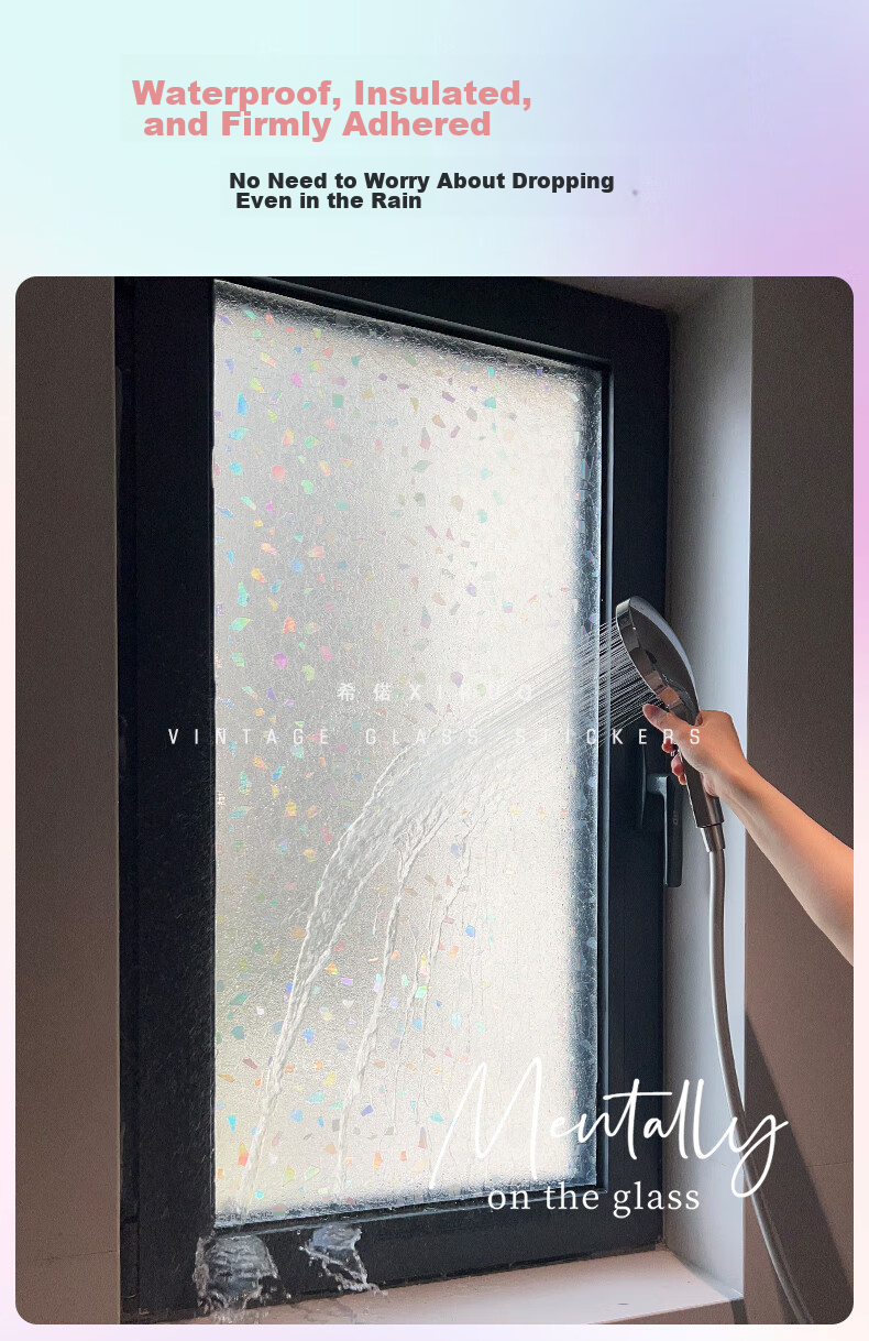 Xiruo Frosted Glass Film Privacy Opaque Bathroom Balcony Window Anti-Peeping Rainbow Glass Sticker, 60*200cm 7