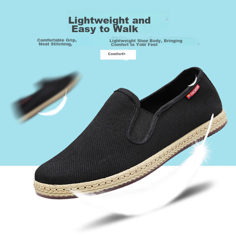 BUS HEYUAN Traditional Beijing Cloth Shoes for Men, Breathable Comfortable Middle-Aged And Elderly Dad Shoes 81X-9601 Black 44