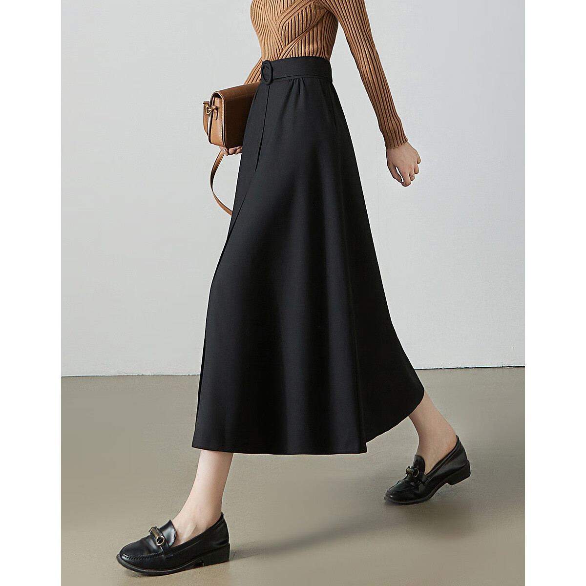 Dme [TR Commuter A-Style Midi Skirt] Spring And Autumn Elastic Waist Band Midi Skirt for Wome