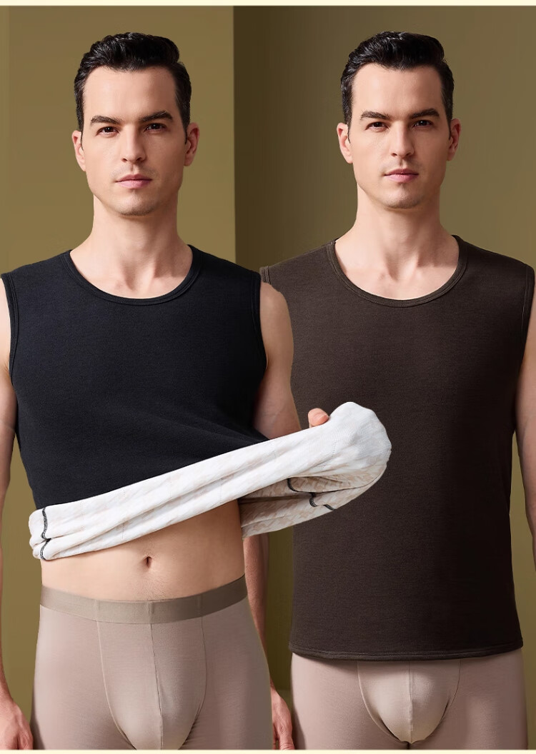 Langsha 100% Wool Thermal Vest for Men Winter Fleece Thickened Antibacterial Velvet Heating Cold-Resistant Sleeveless Jacket 5