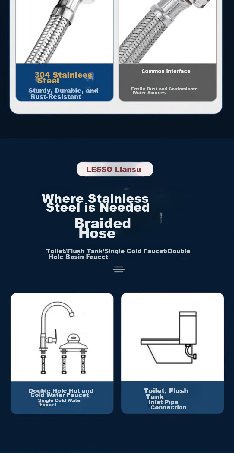Liansu 4-Point Stainless Steel Braided Flexible Hose, Cold And Hot Water Compatible Metal Pipe for Water Heater, Toilet Tank Inlet Pipe, 50cm 7