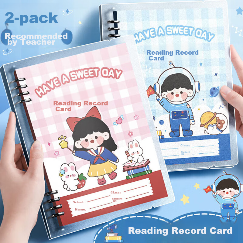 Jinzhi 2 Books/Reading Record Cards, Vocabulary And Sentence Collection Notebook, Loose-Leaf Reading Notebook, Clip Book for Elementary School Students in Grades One to Three, Reading Check-In Record Book