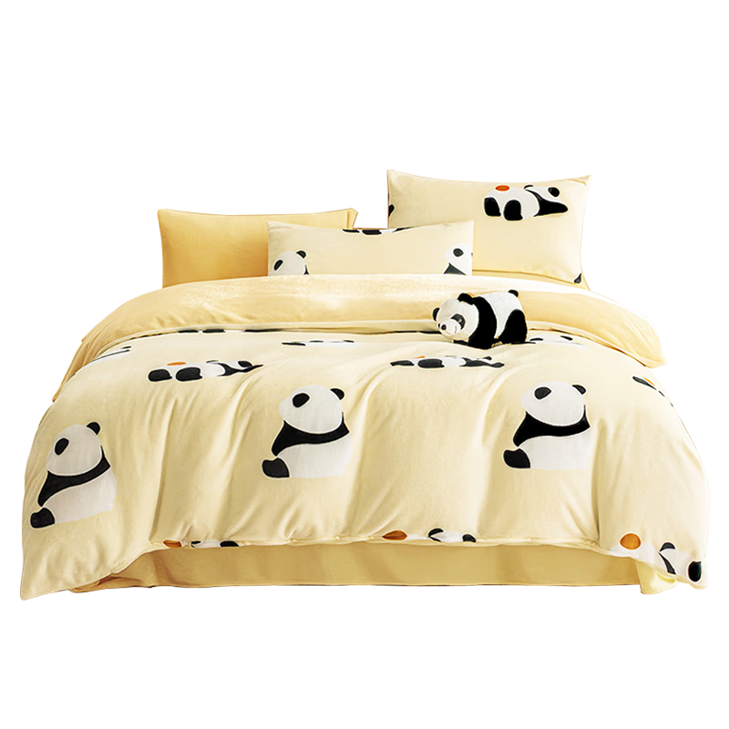 JD Original 220g Milk Velvet Three-Piece Set, Class A Autumn Winter Thickened High Weight Flannel Warm Single Student Dormitory, 0.9/1.2m Bed, Milk Bear