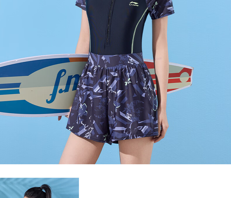 Li-Ning Women's Swimsuit, Fashionable One-Piece Boyleg Casual High-Waist Slimming High-Elastic Breathable Hot Spring Swimwear, 501 Black Floral Pattern, Size L 17