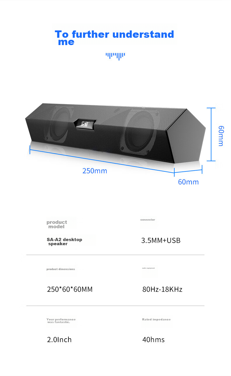 Soaiy SA-A2 Speaker, Computer Speakers, Mini Speakers, Multimedia Laptop Desktop Home Use, Online Class, Desktop USB Wired Subwoofer, Long Bar Speaker, Standard Versio 13