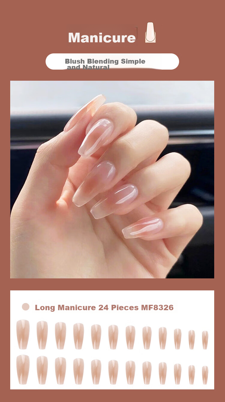 Meifuyu Nude Nail Stickers Wearable Nails (Mianmian Nail), Long Fake Nails, Jelly Gel Removable, with Tools, MF8326 5
