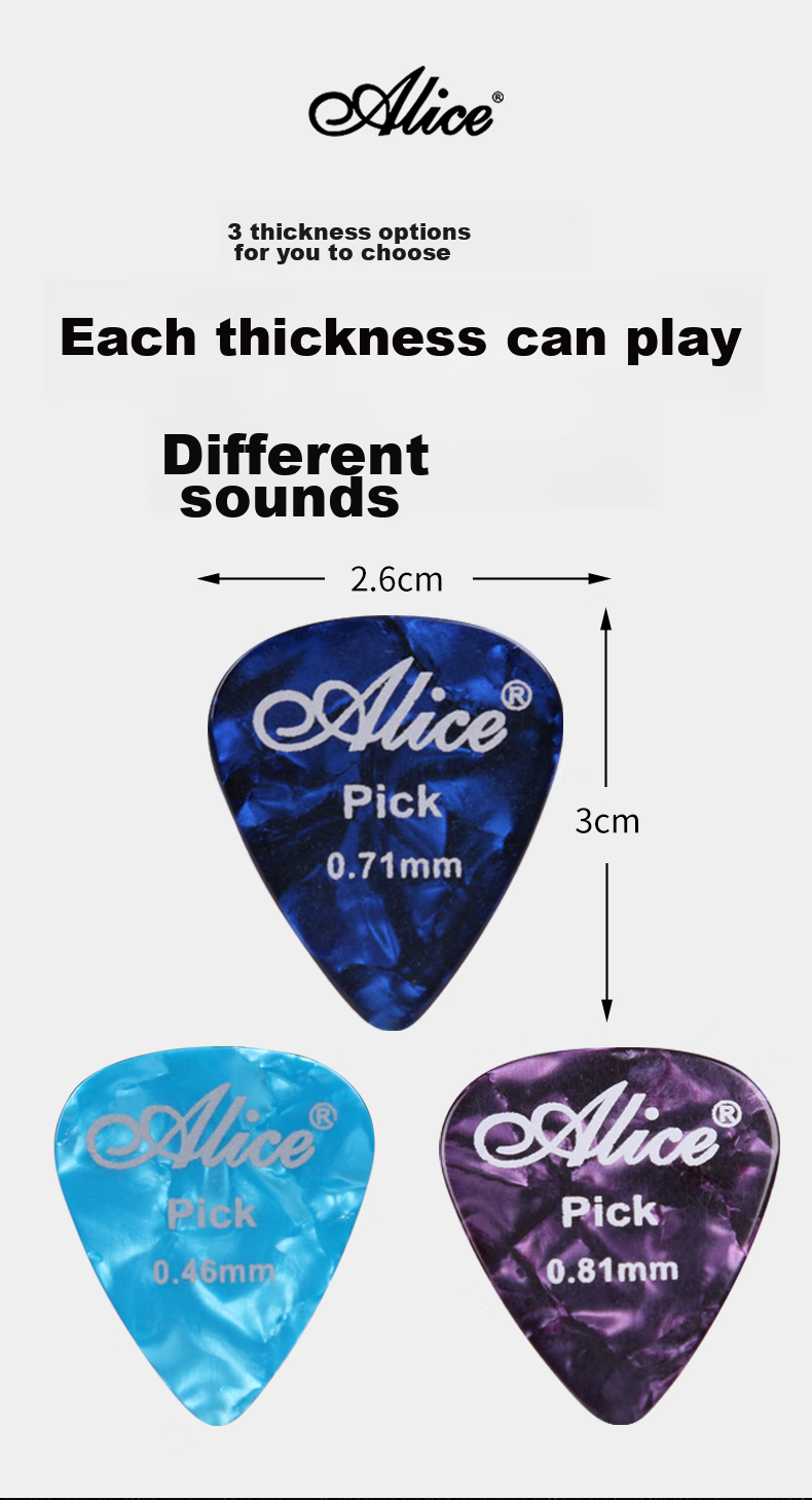 Alice Guitar Picks 0.71 0.81 0.96mm 2pcs Each + Pick Holder Guitar Accessories 2