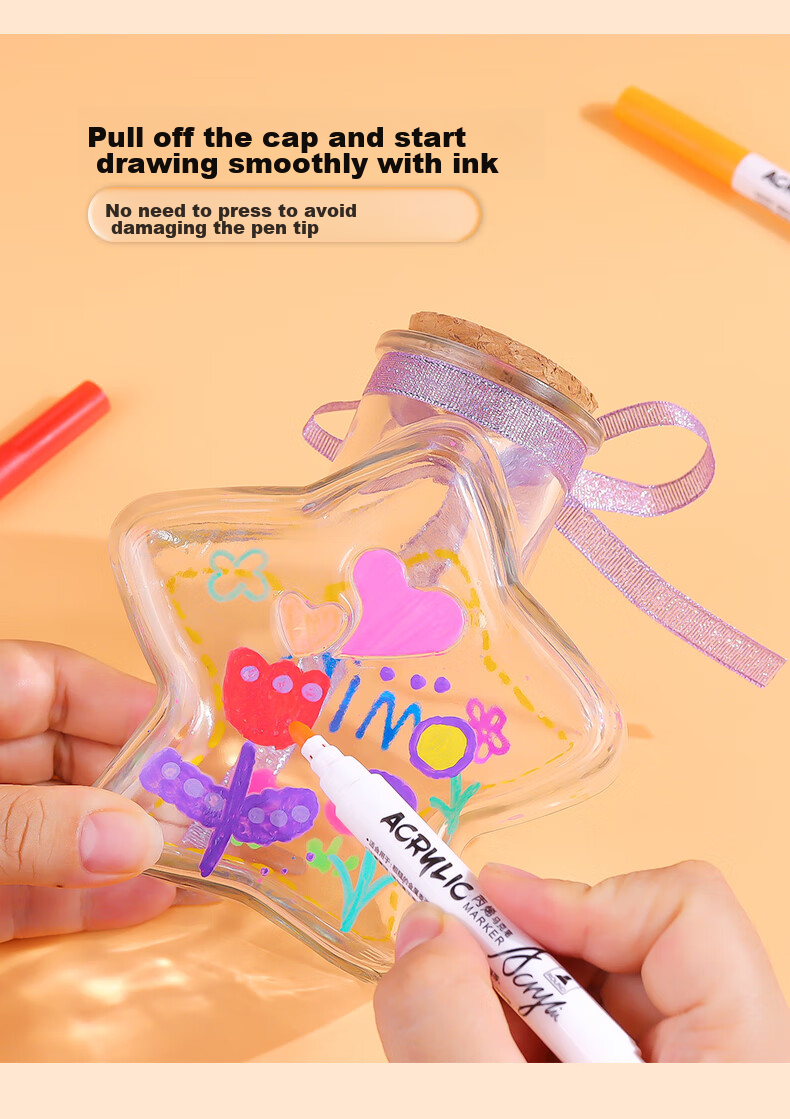 Touch Fish No-Press Acrylic Marker Set, Waterproof Quick-Drying Large Capacity Doodle Pens DIY Drawing Colored Pens Guka Pens, Birthday Gift for Primary School Students Kindergarten Children, 12 Colors Art Educatio 3