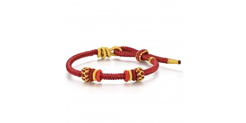 CHOW SANG SANG Woven Bracelet Colorful Adjustable Fiber Cord Charme Bead Roselle Red AZ24 1