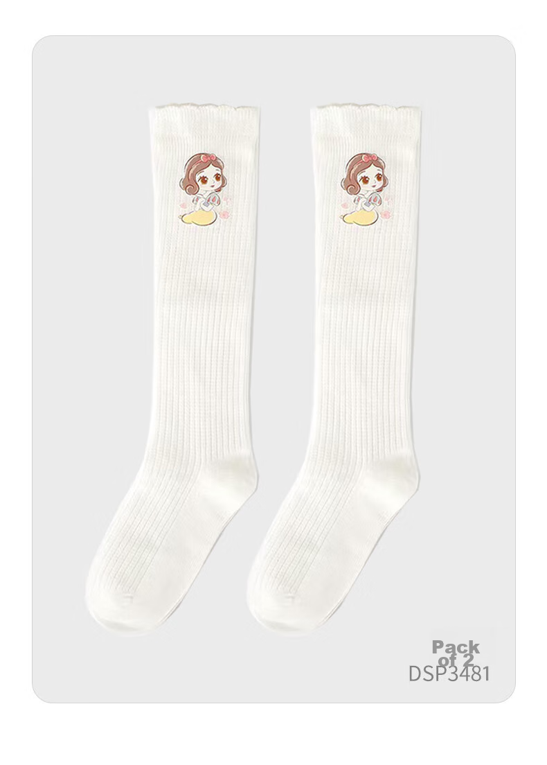 Dishini Children's Socks, Summer Long Socks for Girls, Cotton High Socks, DSP3484 White + White, Size 16-18 10