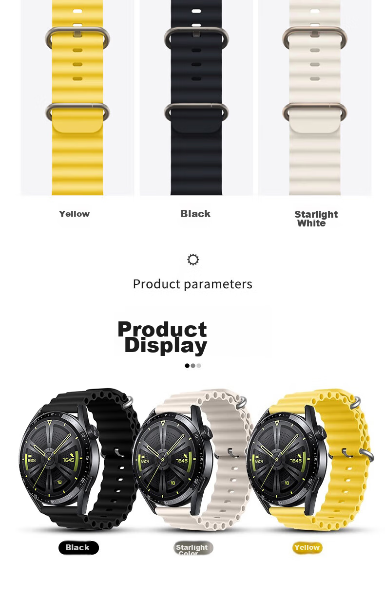 ESCASE Huawei Watch Strap for Watch3/3Pro/GT4/4Pro/GT3/3Pro/GT2/Runner/Buds Smart Sports Silicone Ocean Version, 46mm Black 8