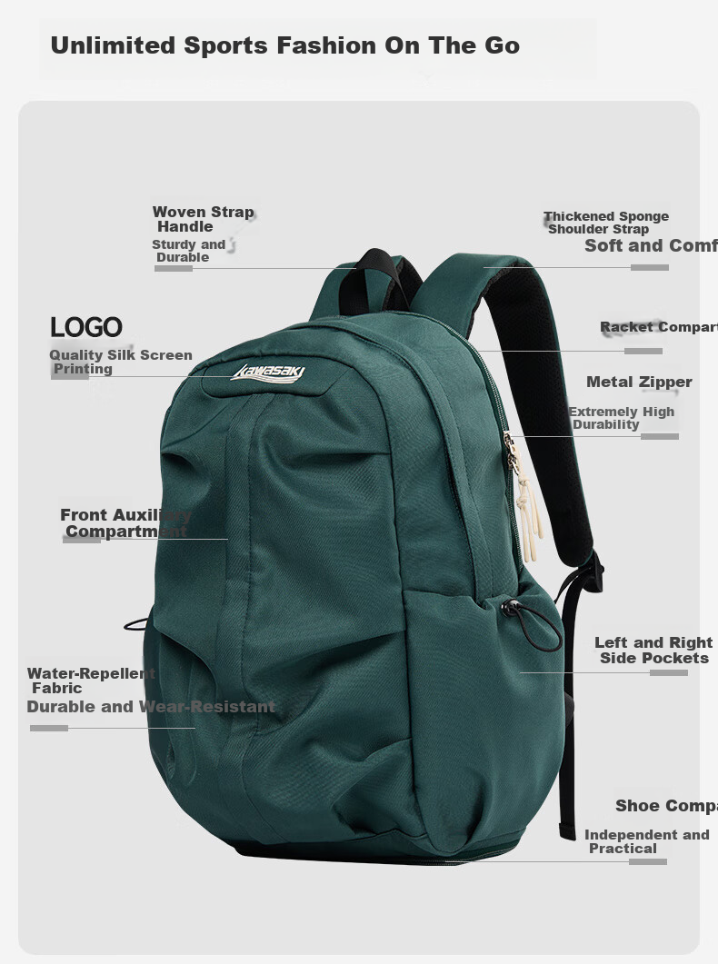 KAWASAKI Badminton Bag, Boundless Retro Backpack, Multifunctional Bag with Separate Shoe Compartment, Sports Backpack C8239, Purple 3