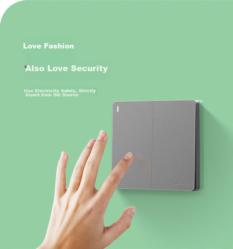 BULL Switch Socket G12 Series, Two-Way Double Control Large Panel Switch, G12K212, Space Gray, Concealed Installation, Child Protection Door 10