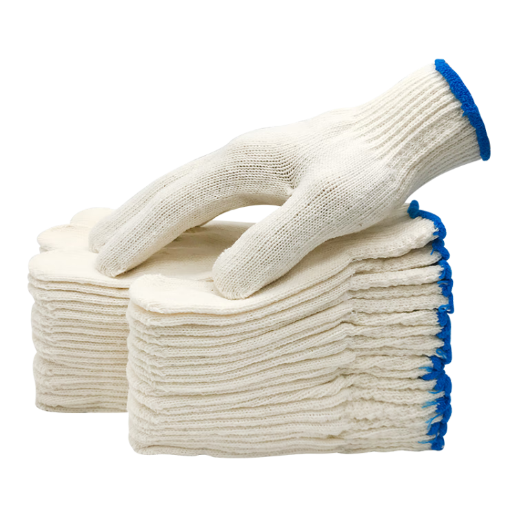 Teweiqiang Cotton Work Gloves, 100 Pairs/pack, 600 Blue Edge, Thickened, Non-Slip, Wear-Resistant Industrial Cotton Yar