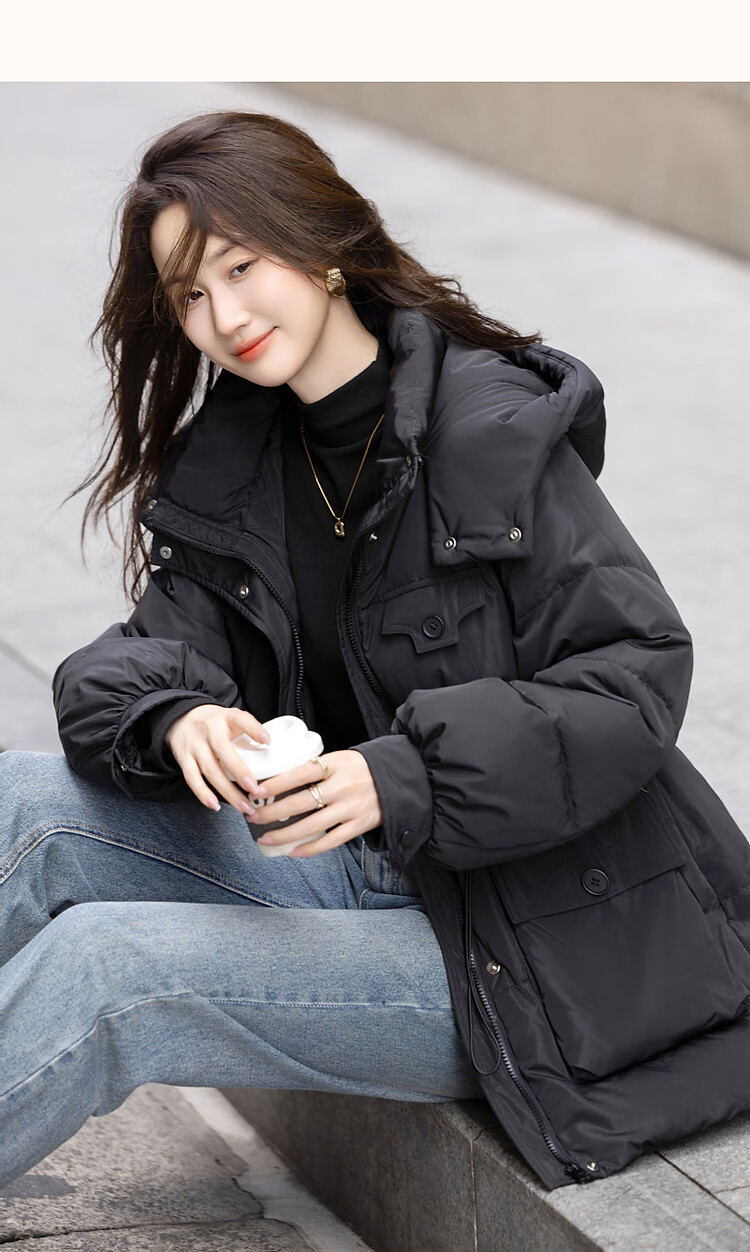 DME High Warmth Battle Robe Winter Cold-Resistant 90% Duck Down Adjustable Waist Large Patch Pocket Petite Women's Down Jacket 8