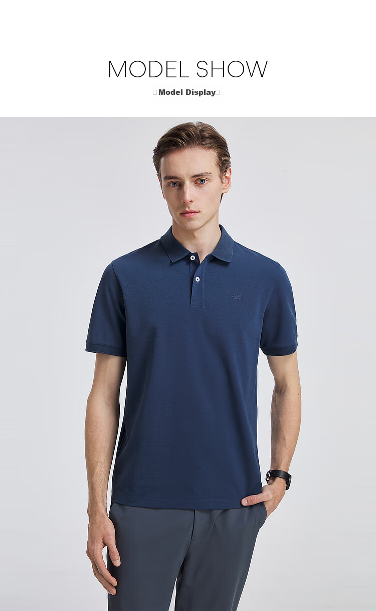 YOUNGOR [Cool Touch] Spring/Summer 2026 New Style, Turn-Down Collar, Solid Color, Oxygen Short-Sleeve Polo Shirt, Blue, Size S 7