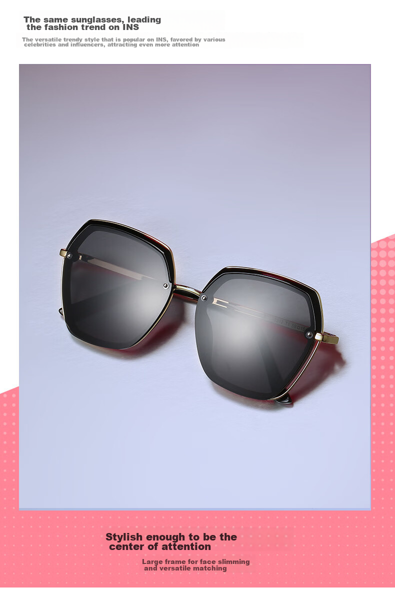 Lafudelu Polarized Sunglasses for Women, UV Protection, Anti-Glare, Trendy Sunglasses, Sun Protection, Wide Frame, Slimming Effect 4
