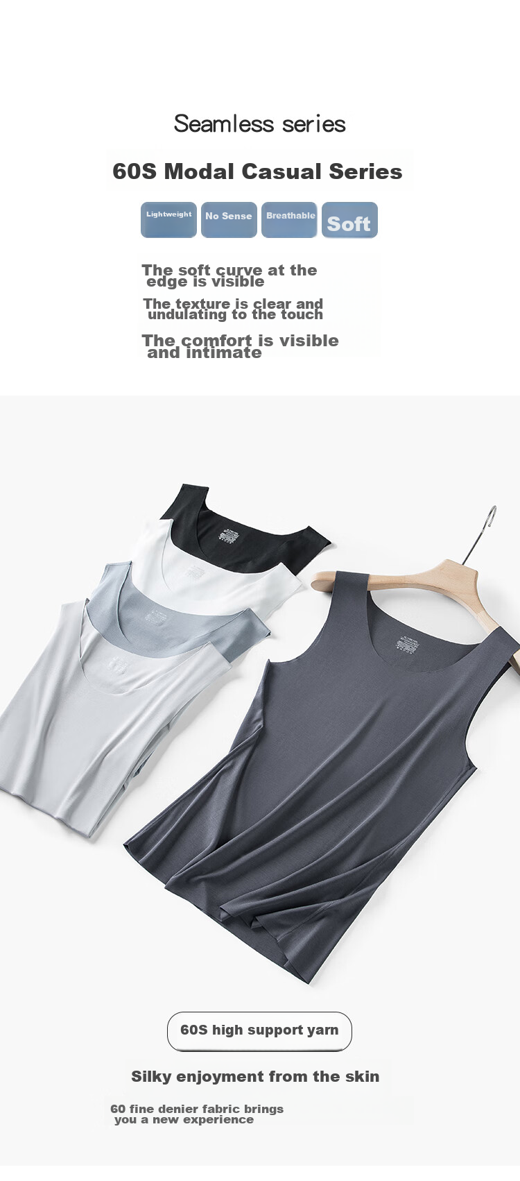 Modaier Sleeveless Tank Top for Men, Seamless Thin Style for All Seasons, Inner Wear, Athletic Undershirt, White Base Layer for Me 2