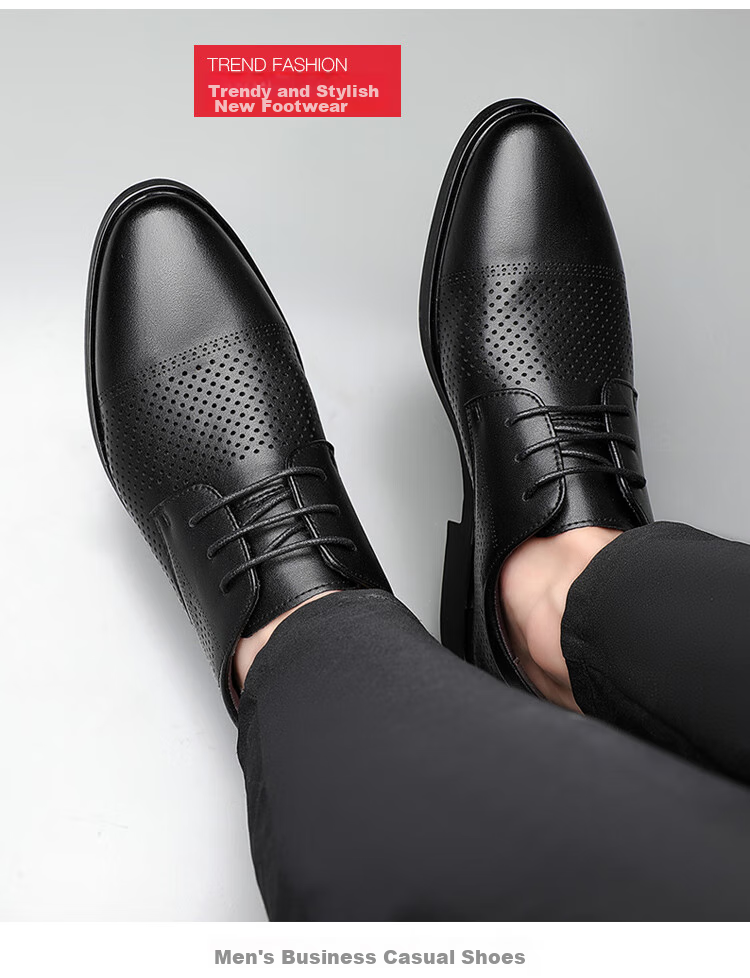 Poitulas Men's Leather Shoes, British Style Lace-Up Business Casual Formal Shoes, Lightweight Derby Work Shoes for Men, 5522 Black, Size 43 14