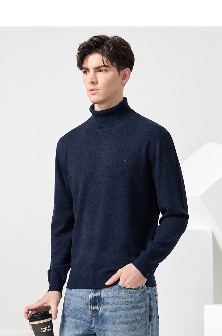 Dance with Wolves [100% Merino Wool] Turtleneck Warm Wool Sweater Versatile Long Sleeve Men's Sweater 306 Brown 175 7