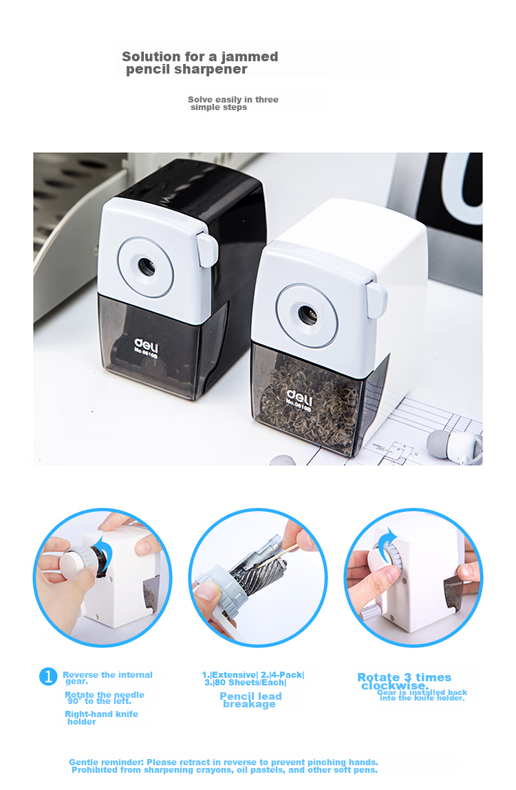 Deli Classic Black And White Student Hand-Crank Pencil Sharpener / Pencil Sharpener / Rotary Pencil Sharpener, Student Exam Stationery, Children's Birthday Gift for Boys And Girls 10