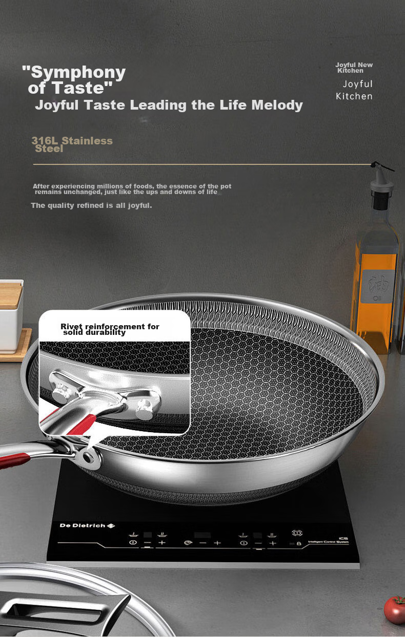KBH Wok, Yuechu Honeycomb Double-Sided Non-Stick Pan, 316L Stainless Steel Frying Pan, 32cm, Compatible with Induction And Gas Stoves 11