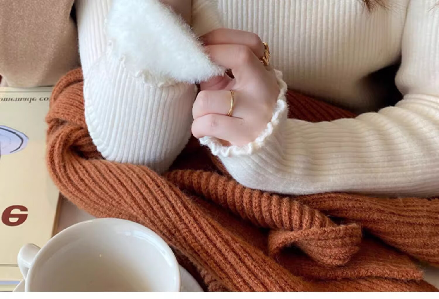 YUZHAOLIN Half Turtleneck Fleece Lined Ruffled Edge Sweater Women Autumn Winter Thickened Knitwear Warm Top 17