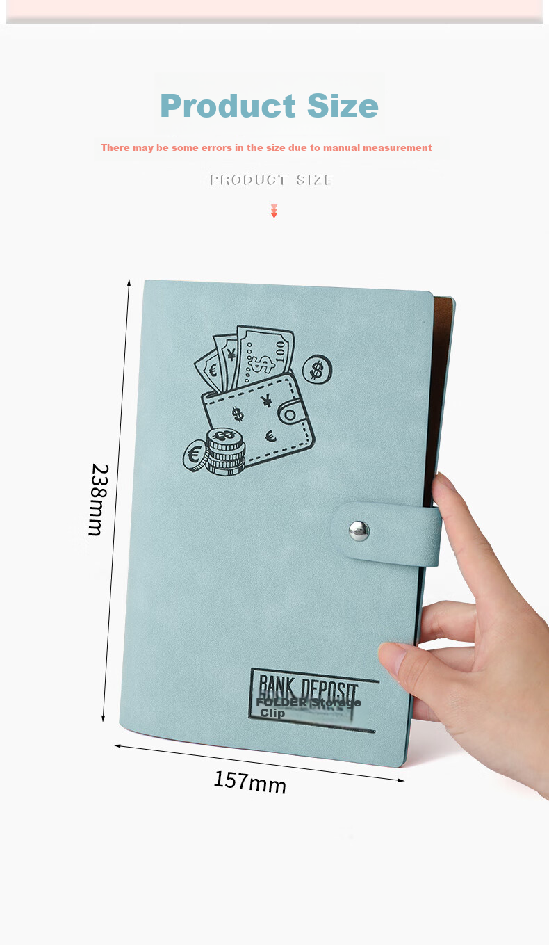 DiLe Multi-Functional Bill And Deposit Folder, Bank Savings Book, Bank Deposit Organizer, Loose-Leaf Bill Holder with Insert Pages for Checks And Receipts, 20 Inner Pages, Leather Version 70893, Smog Blue 7