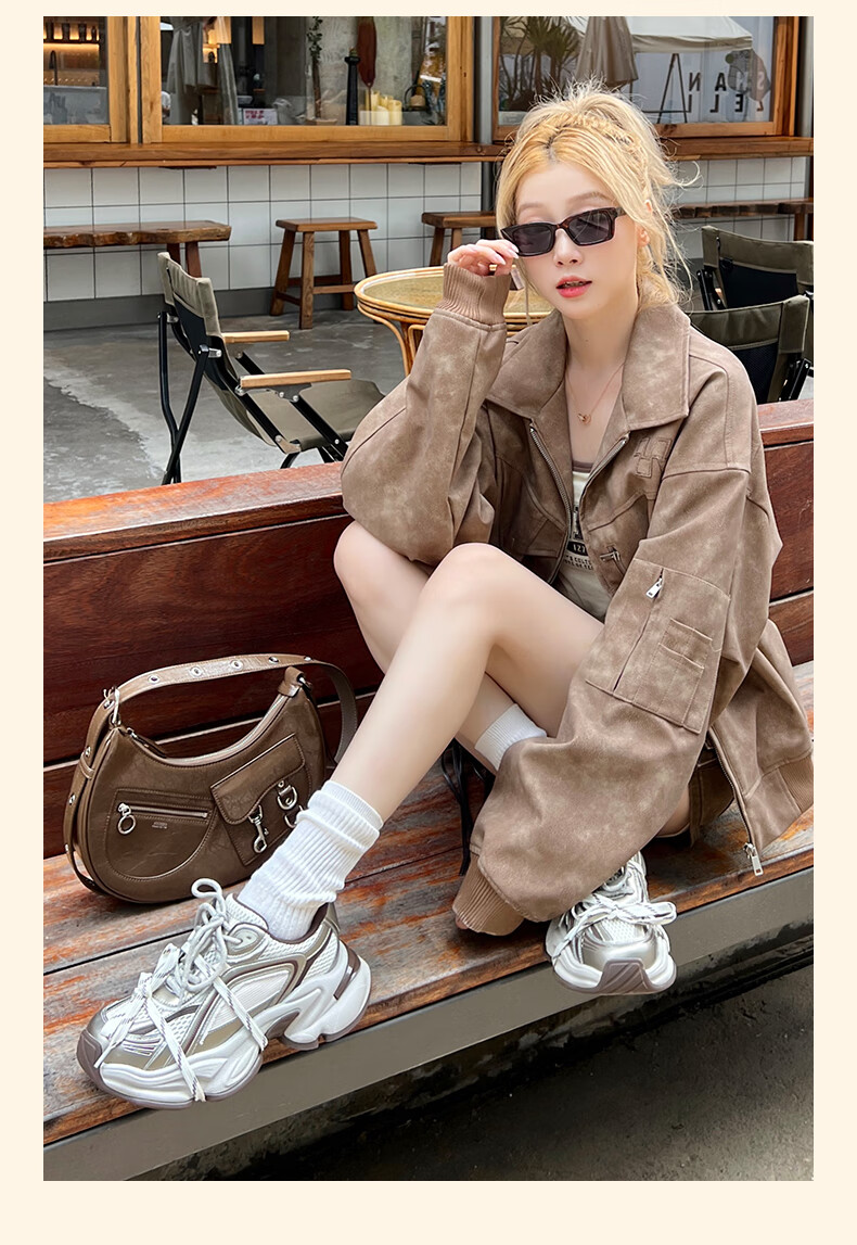CAMEL Silver Star Dad Sneakers Women Mesh Splicing Thick Sole Height Increasing Casual Shoes L26S283083 Gun/Purple 38 2
