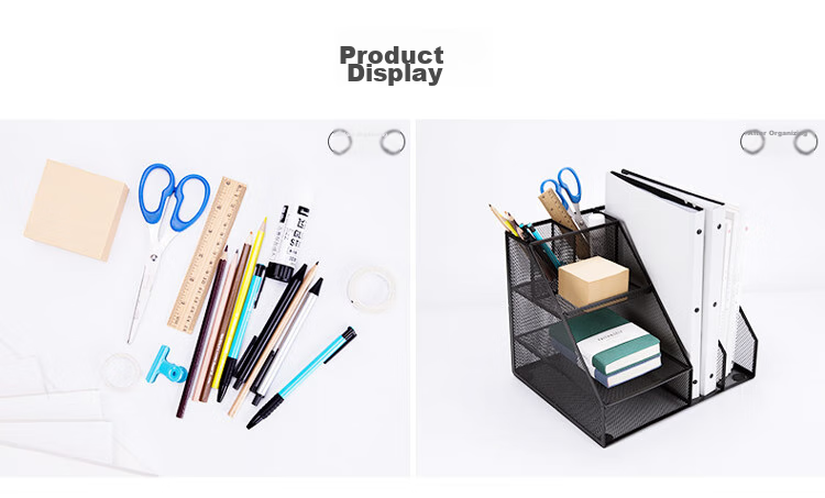 GuangBo 3c Digital All-Net Low Price Metal Mesh Multifunctional File Organizer/file Basket with Pen Holder Storage Rack Office Supplies Black WZ9316 5