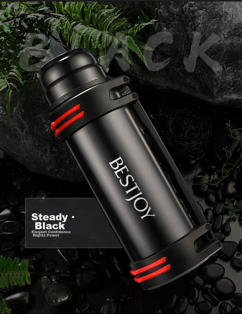 FUGURNG BESTJOY Insulated Bottle Large Capacity 304 Stainless Steel Thermos for Men, Car And Outdoor Portable Travel Bottle 2.2L Black 15